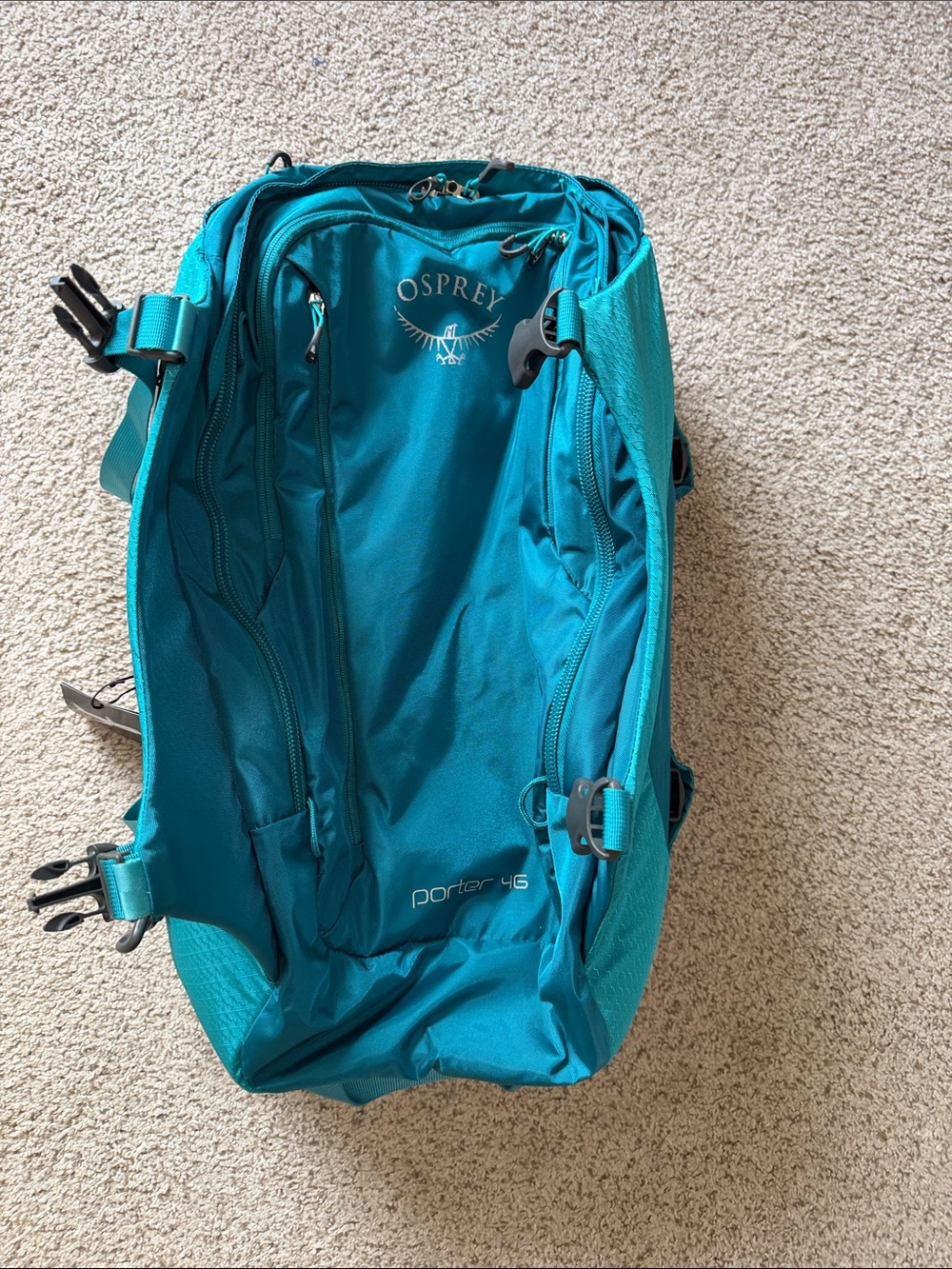 NWT OSPREY porter 46 Teal Travel Backpack - Picture 4 of 17